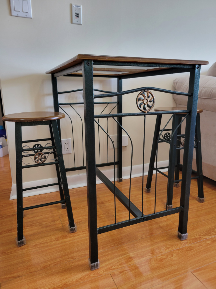 Glass and Iron Breakfast Bar or Patio Table with Bar Stools image indicator(4)