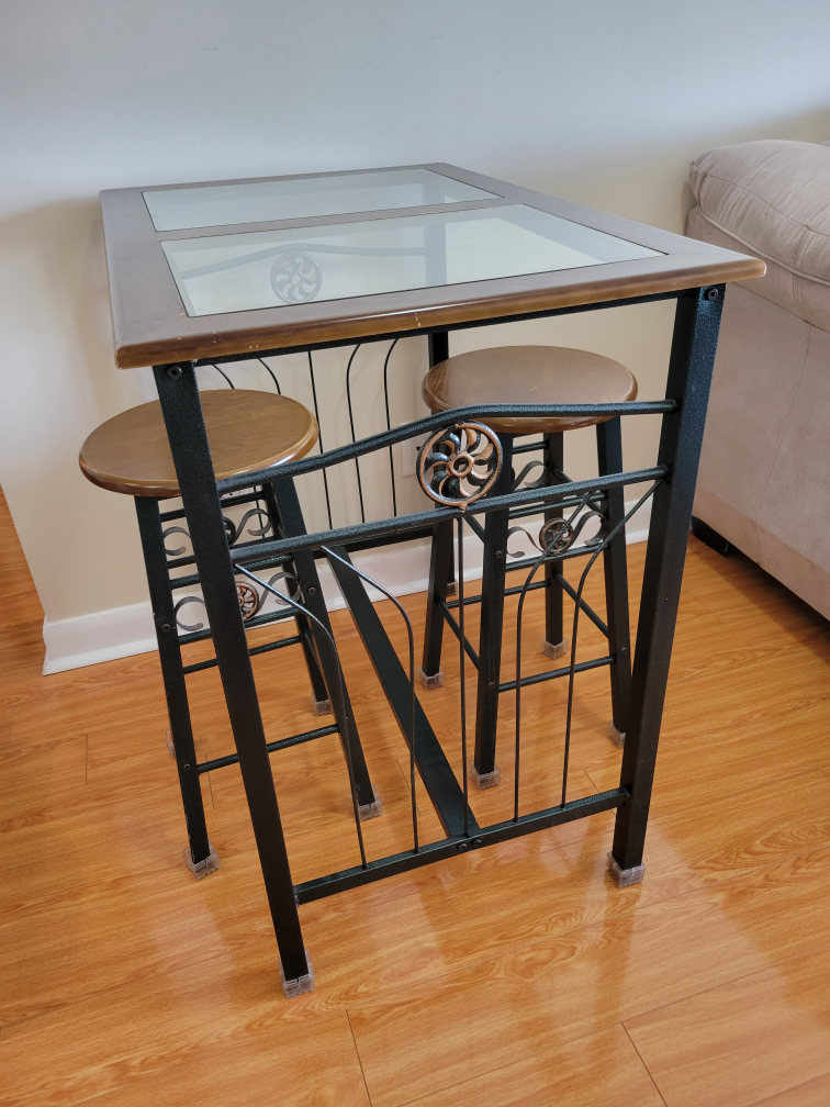 Glass and Iron Breakfast Bar or Patio Table with Bar Stools image indicator(6)