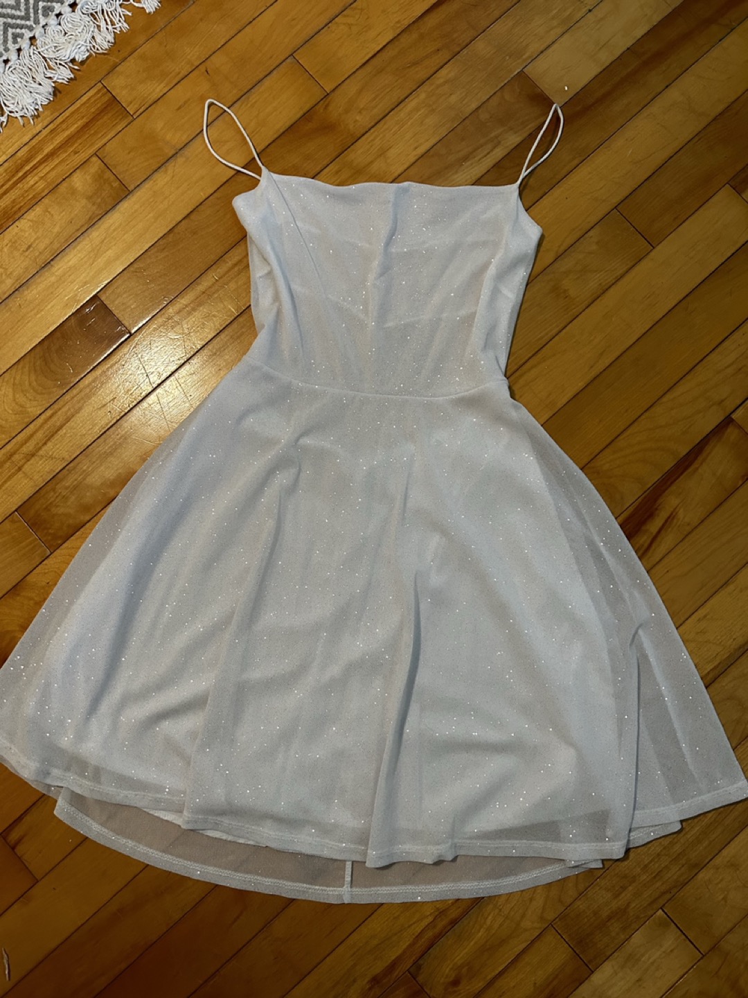 Glitter white open back mini dress thumbnail