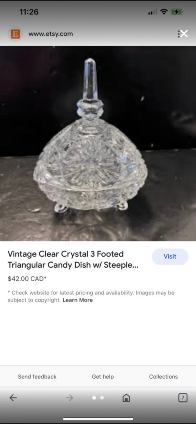 Clear Crystal 3 Footed Triangular Candy Dish w/ Steeple Top Lid thumbnail