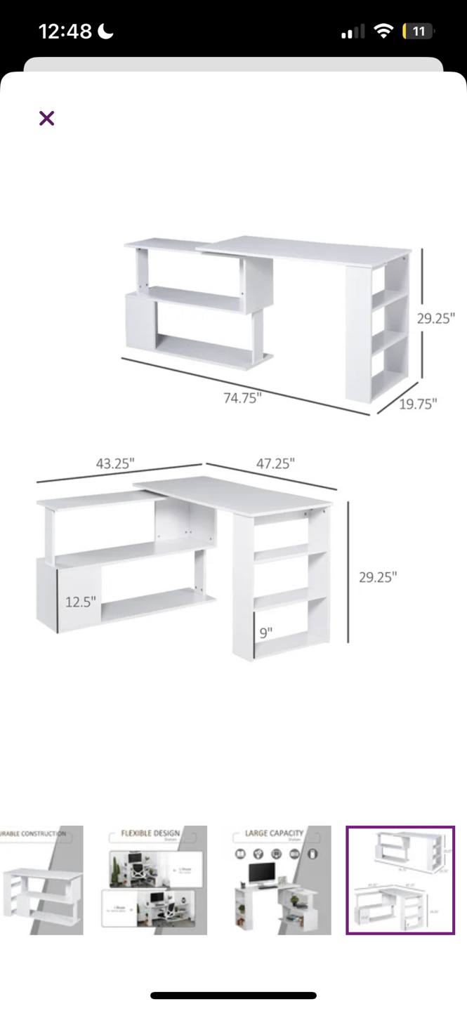 Lengby L-Shape Credenza Desk (White) - photo 3