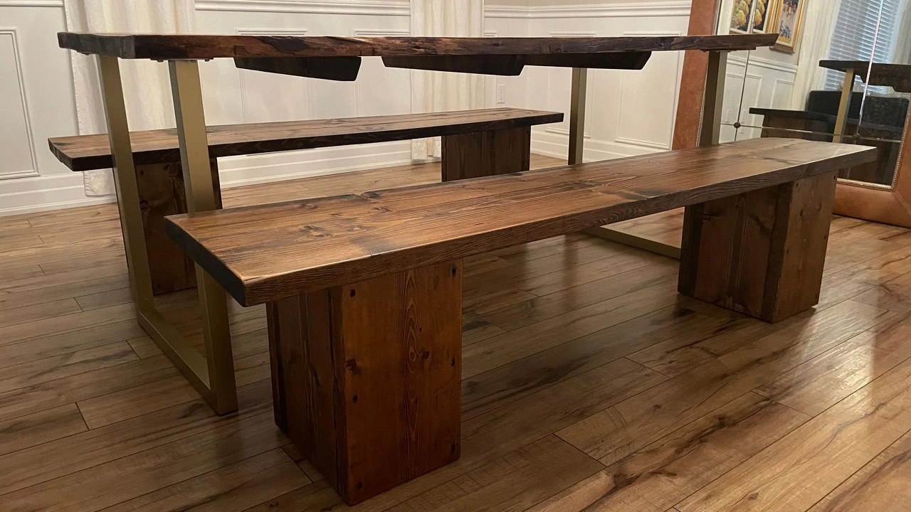 Dining table and two benches