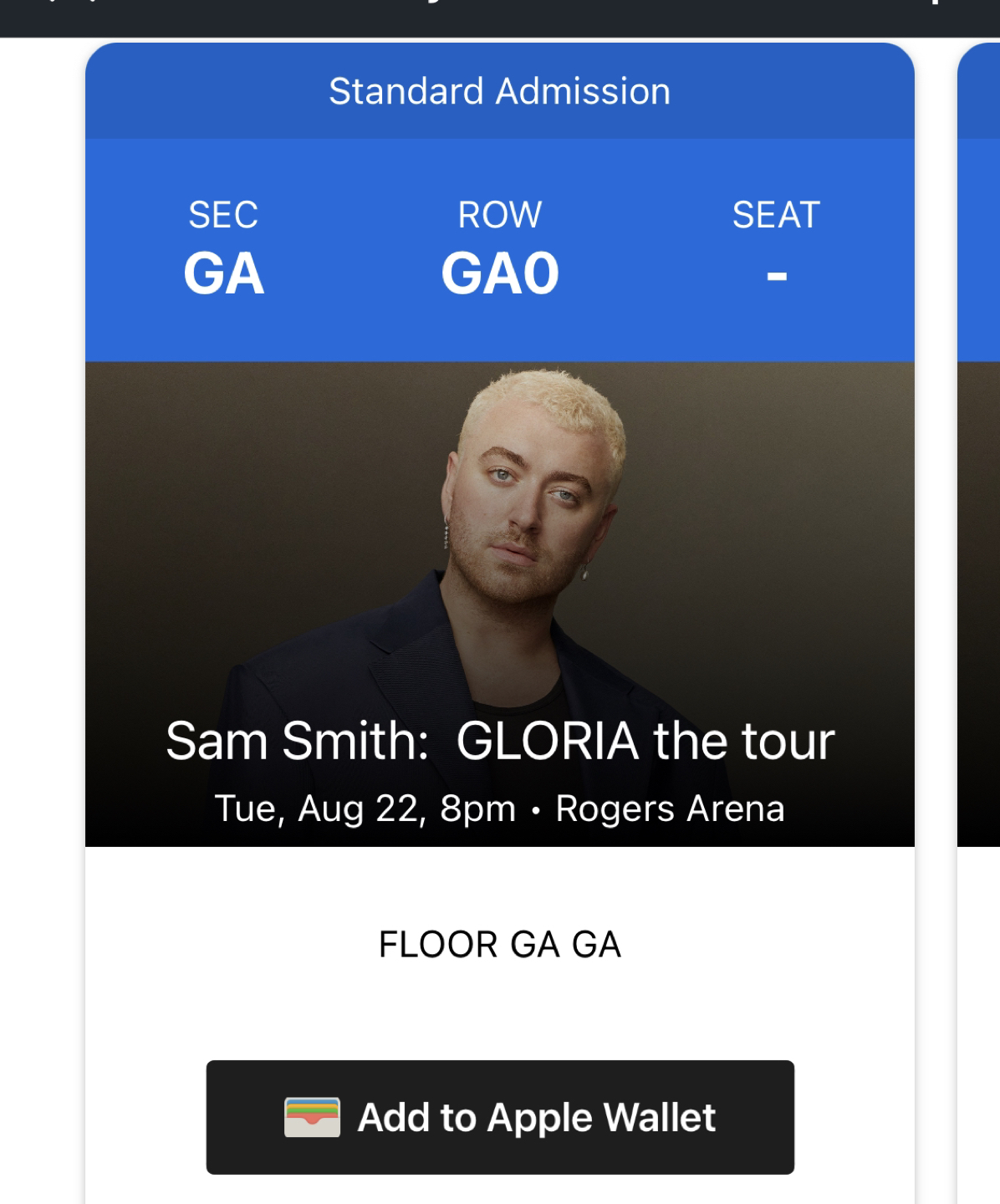 Sam smith concert ticket standing seat Aug 22nd thumbnail