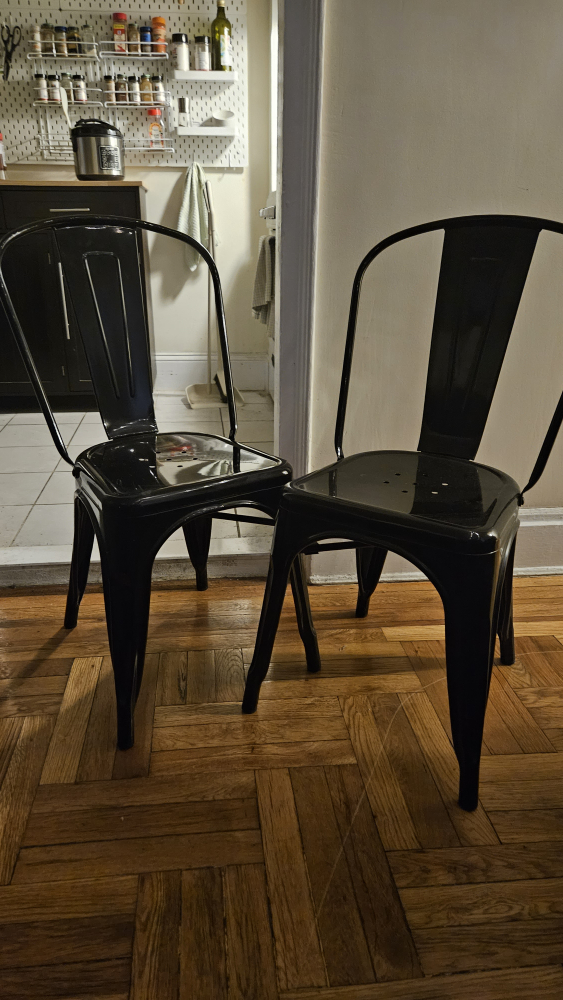 Chairs, set of 2, black metallic glossy.