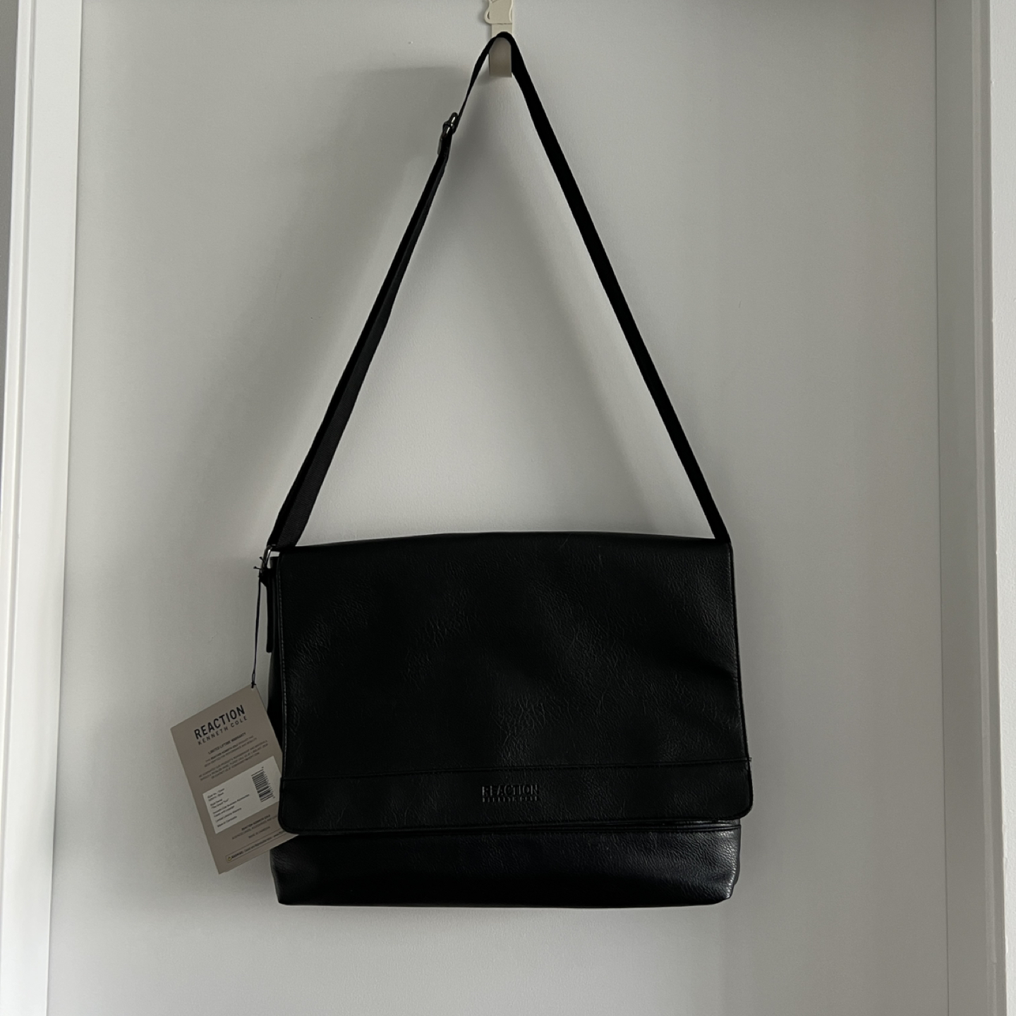 NWT Kenneth Cole REACTION Black Faux Messenger Bag thumbnail