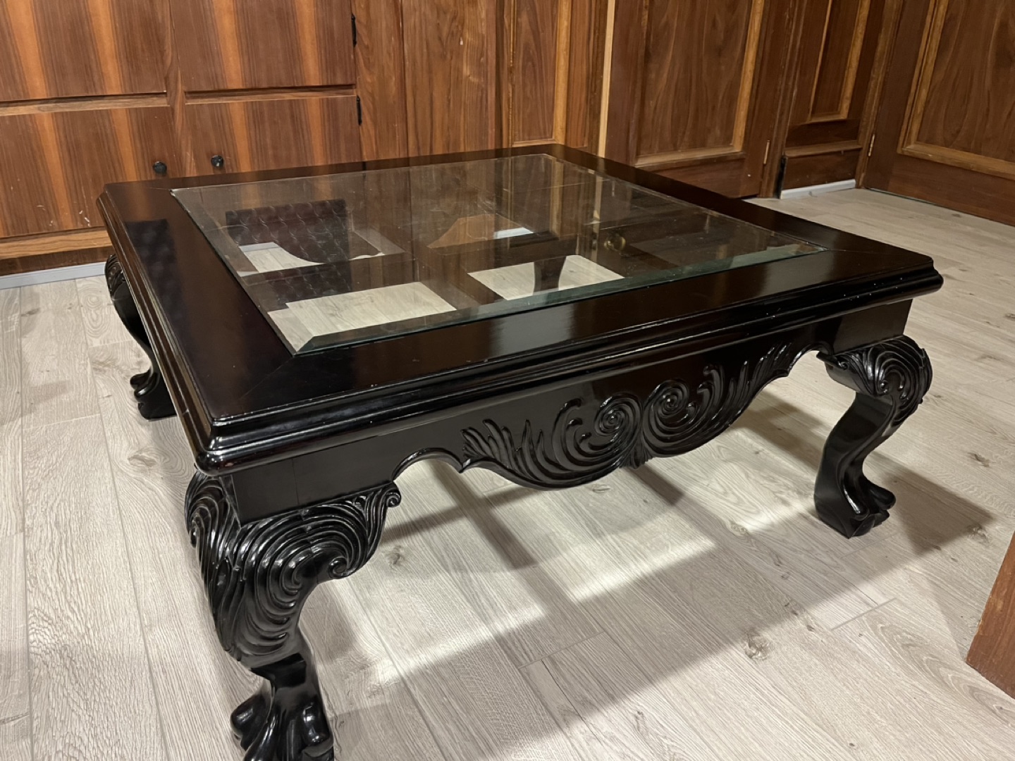 Glass top solid wood coffee table