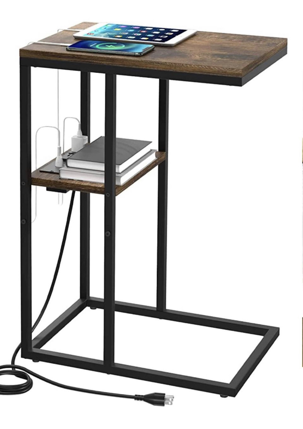 C Shaped Side Table with Charging