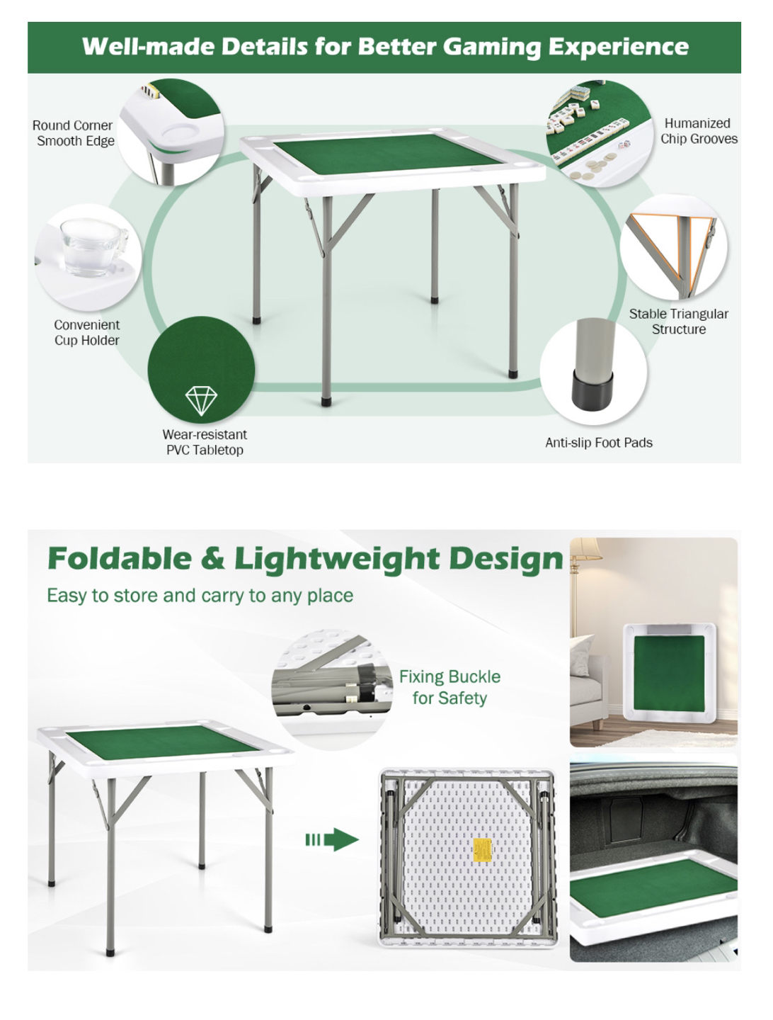 Folding game table and two chairs