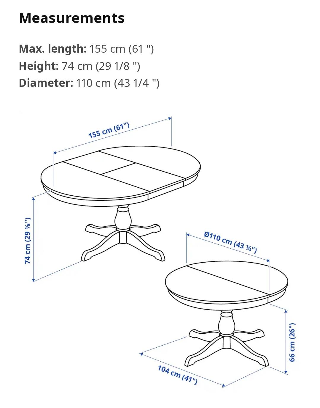 Extendable Dining table, white, 110/155 cm (43 1/4/61 ") - photo 4