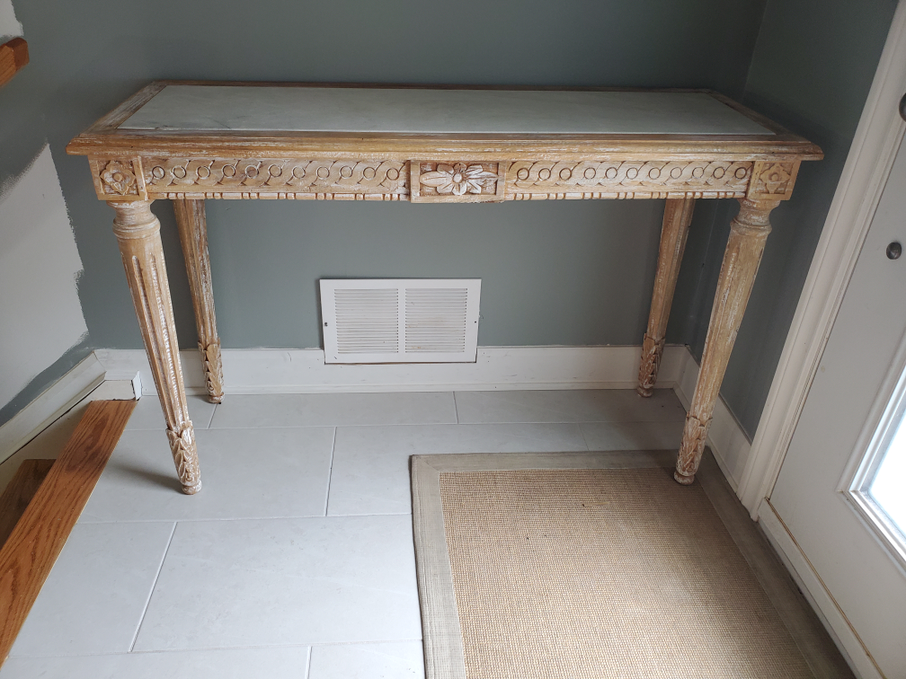Stone top & hand carved wood console table thumbnail