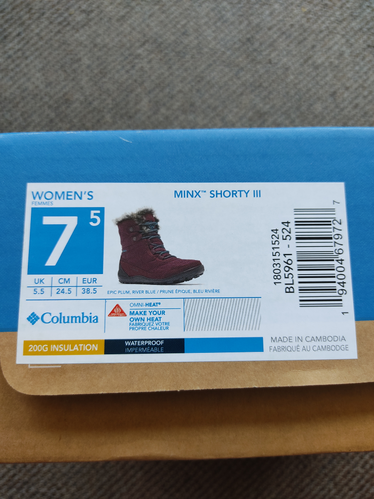 Brand new Columbia Minx Shorty III Snow boot, Size 7