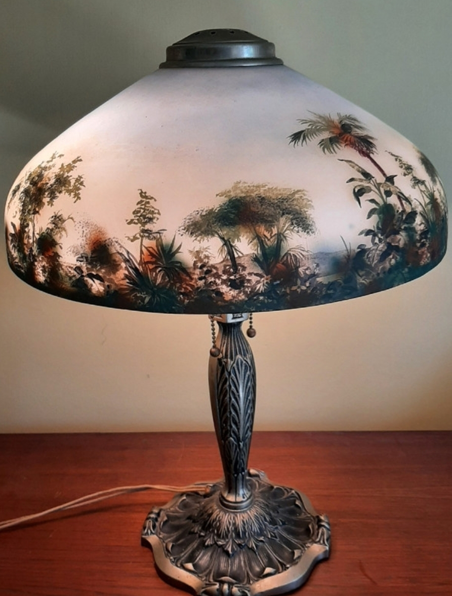 Antique Pittsburgh Electrolier Stunning Obverse Painted Lamp
 thumbnail