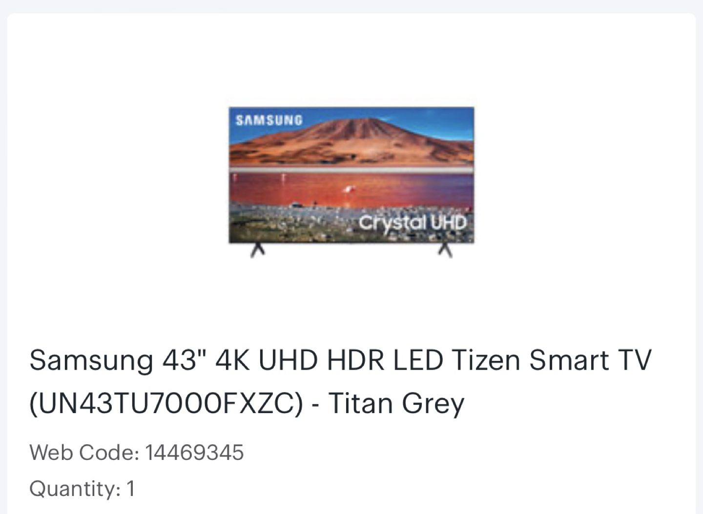 Samsung 43” UHD HDR LED Tizen Smart 3TU7000FXZC TV - photo 2