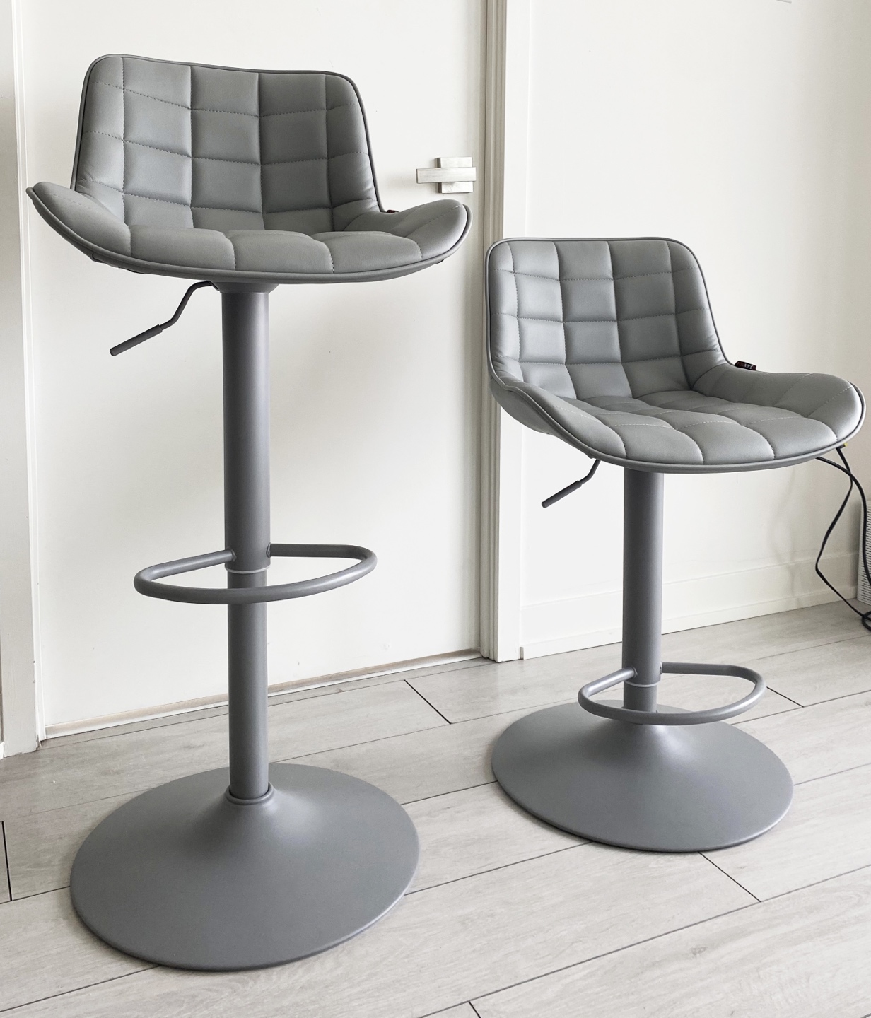 Grey Bar Stools YOUNIKE Upholstered Barstools Set of Two 2