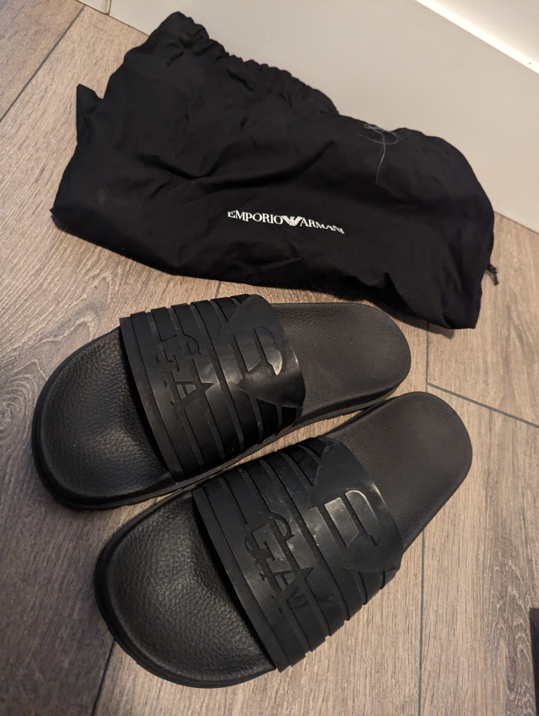 Emporio Armani Black logo slides Men