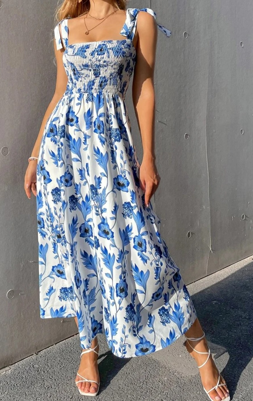 VCAY Floral Print Knot Bodice Cami Dress