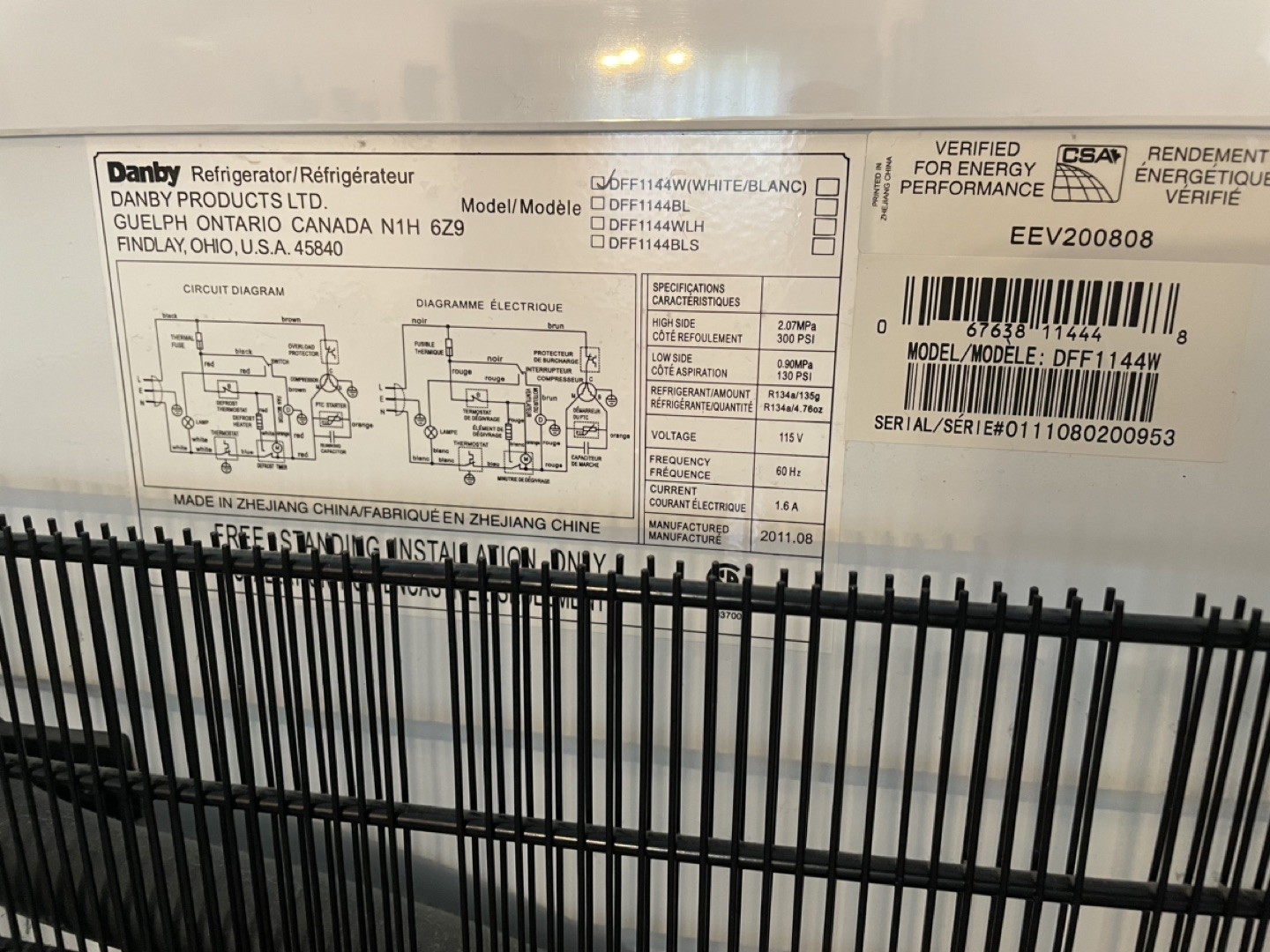 DANBY Fridge, white image indicator(2)