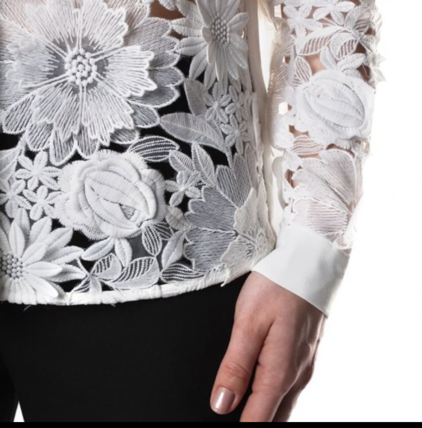 Rare - French Connection 3D Floral Lace Shirt – Size 2 US image indicator(2)