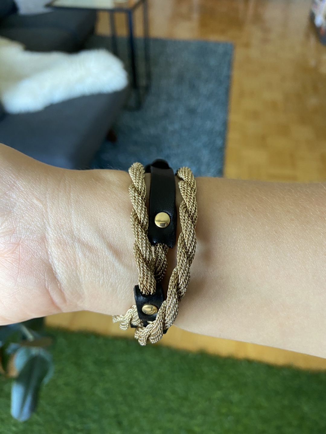 Gold & black leather wrap bracelet image indicator(2)