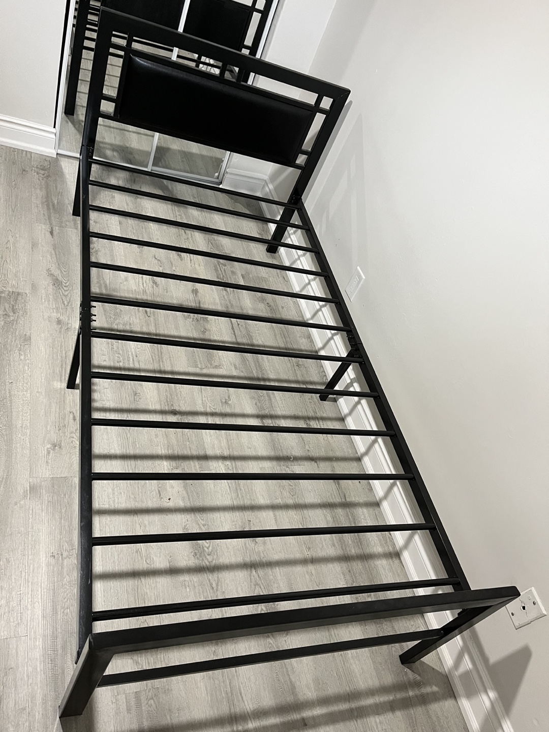 Single Metal Bed Frame with Leather Headboard thumbnail