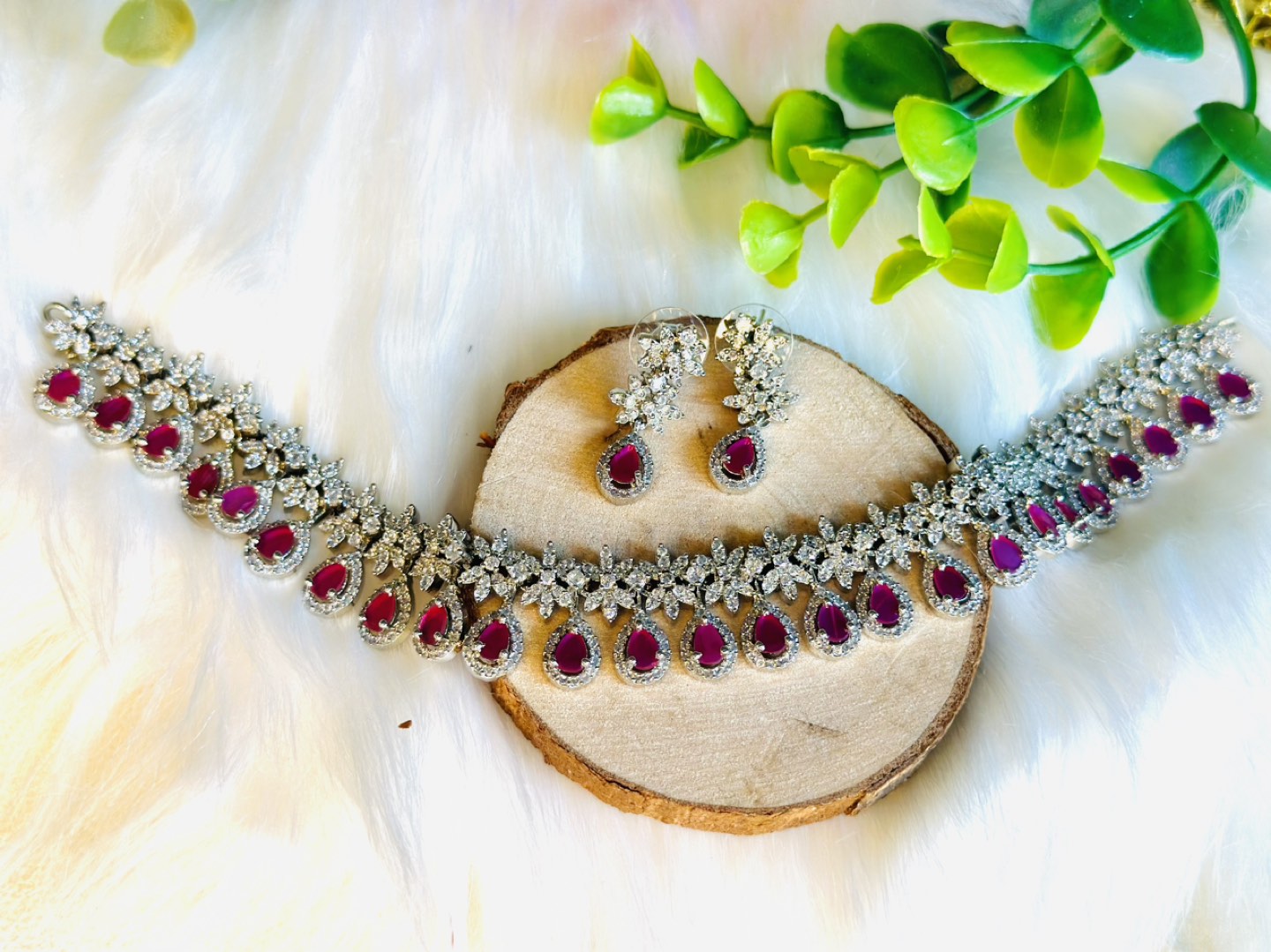 American diamonds necklace with rubies