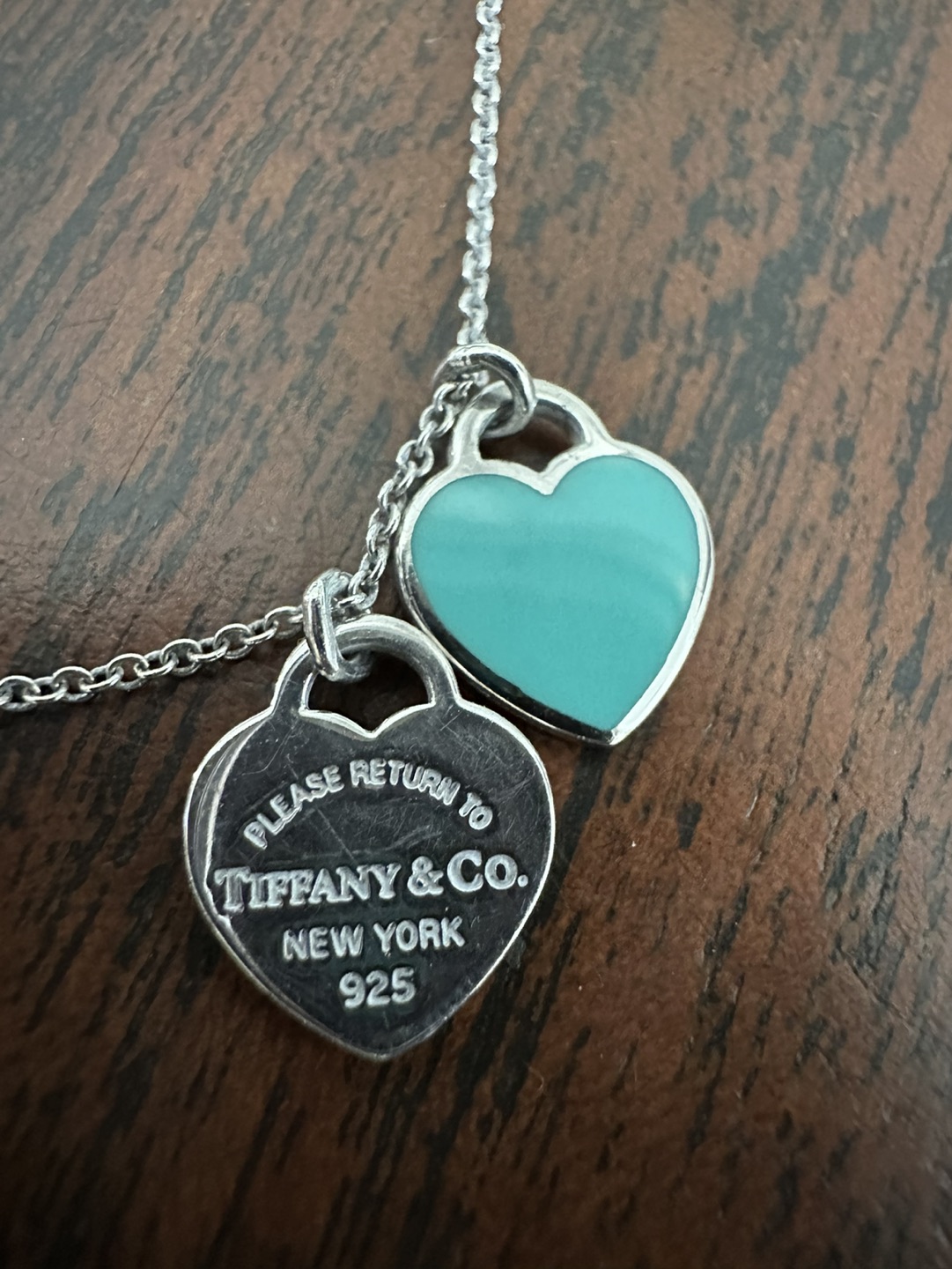 Tiffany Blue Double Heart Tag Pendant 16 inch thumbnail