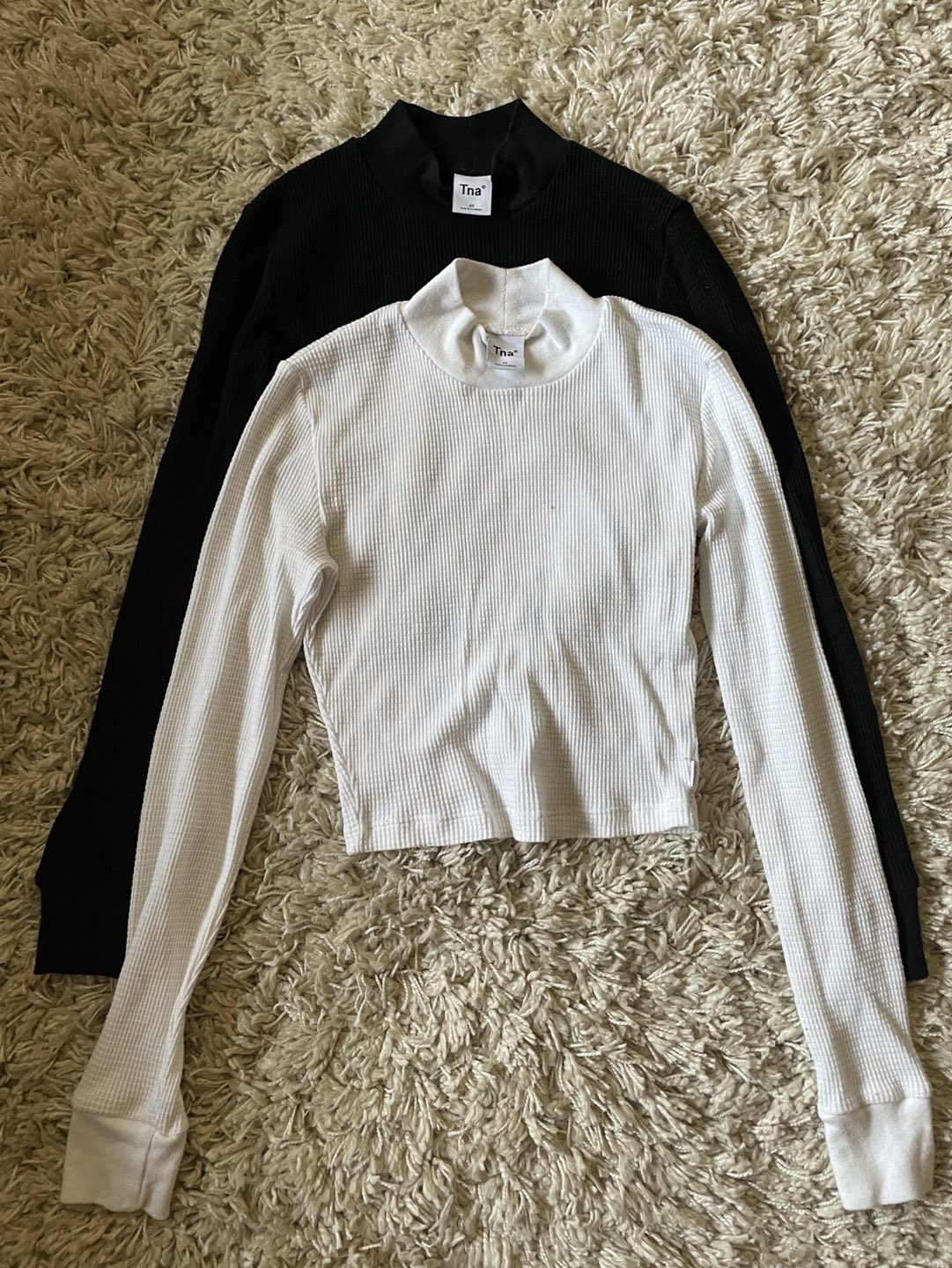 TNA Waffle Crop Long Sleeve Tops