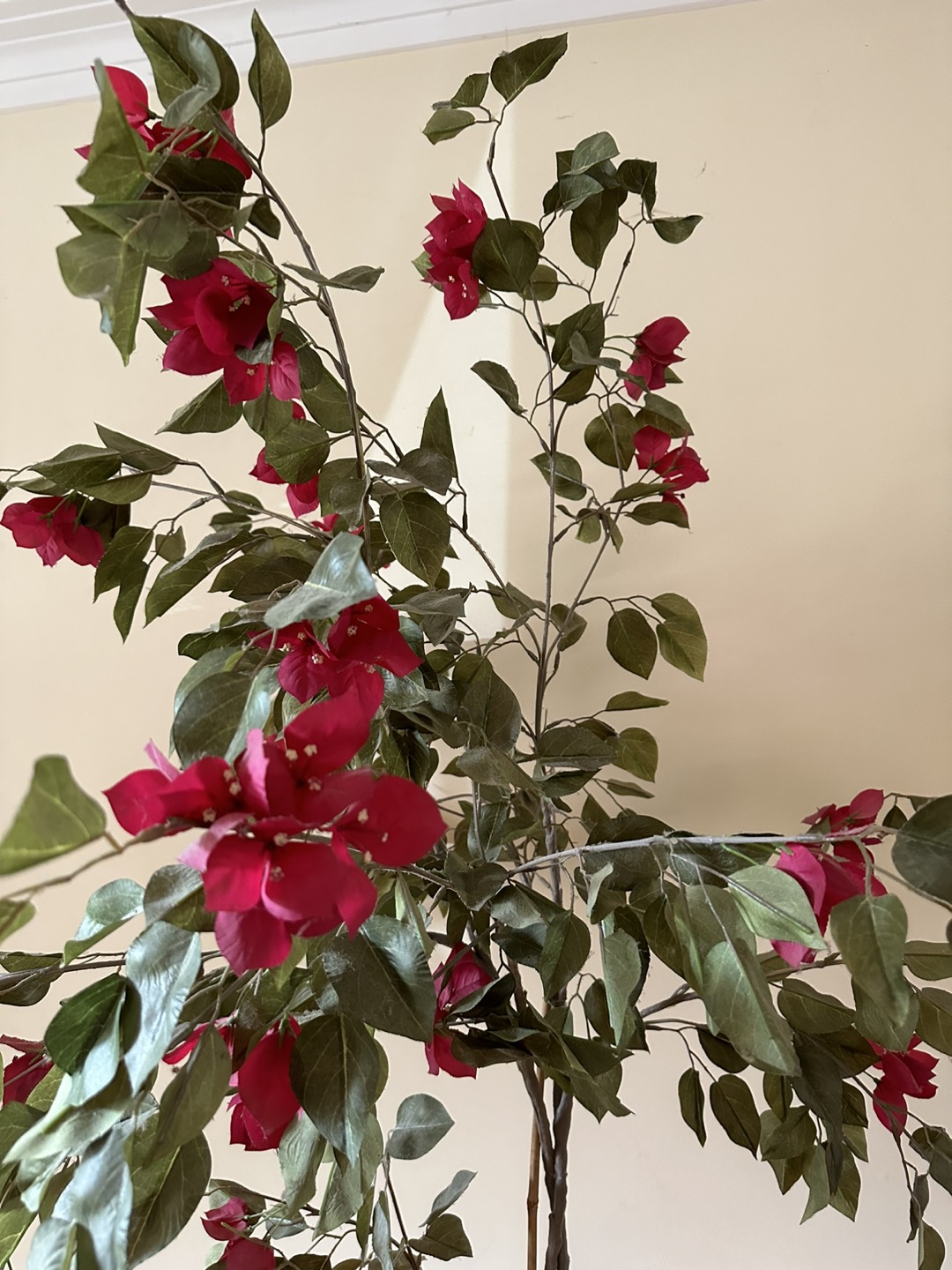 Artificial Red Flowers, Green Leaves 6 Ft Tree in White Pot - photo 2