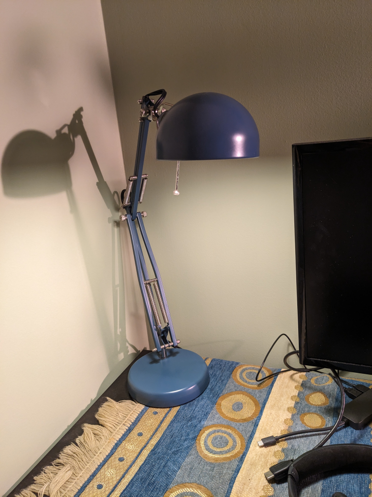 Ikea desk lamp with bulb, blue