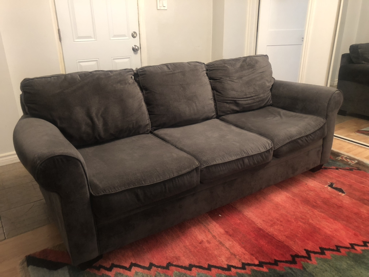Sofa- slate grey, chenille, supes cozy!