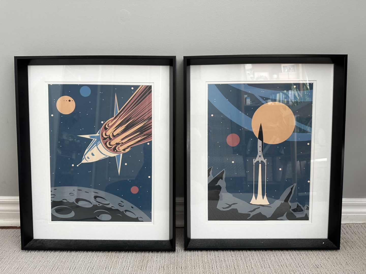 2 Rocket Illustration Frames for boy’s room