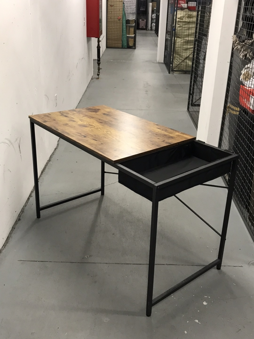 Large Table Desk Beautiful Marble Wood, Storage Metal Legs