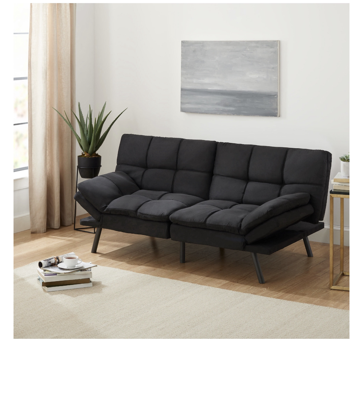 Mainstays Memory Foam Futon, Black Faux Suede Fabric - photo 2