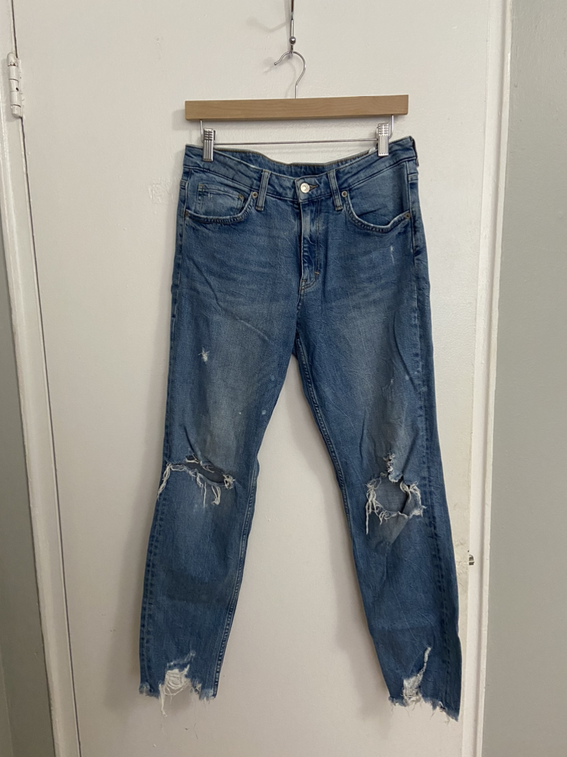 Distressed mid rise blue denim - Size 30 thumbnail