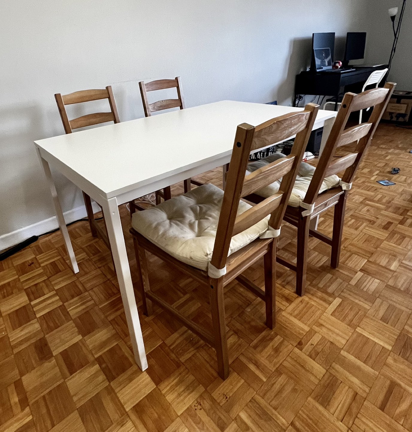 IKEA MELLTORP TABLE (White) + 4 JOKKMOKK CHAIRS (Antique Stain) - photo 2
