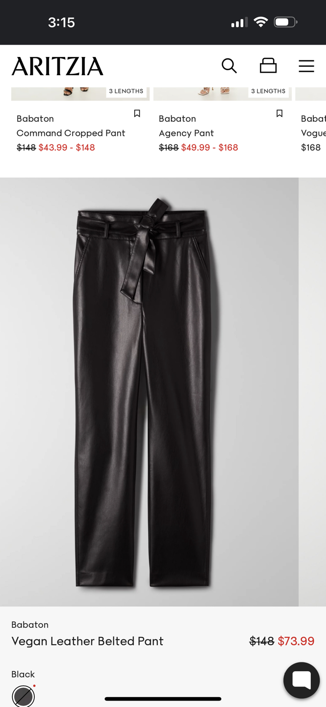 Babaton vegan leather pants size 0 thumbnail