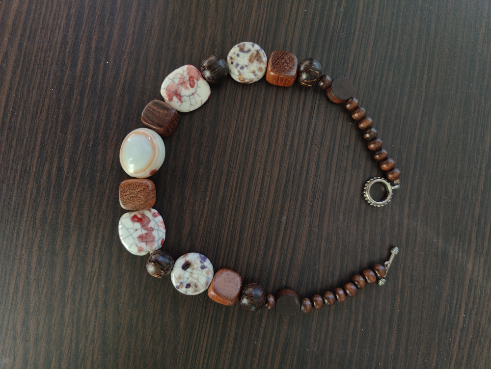Wood stone and acrylic necklace