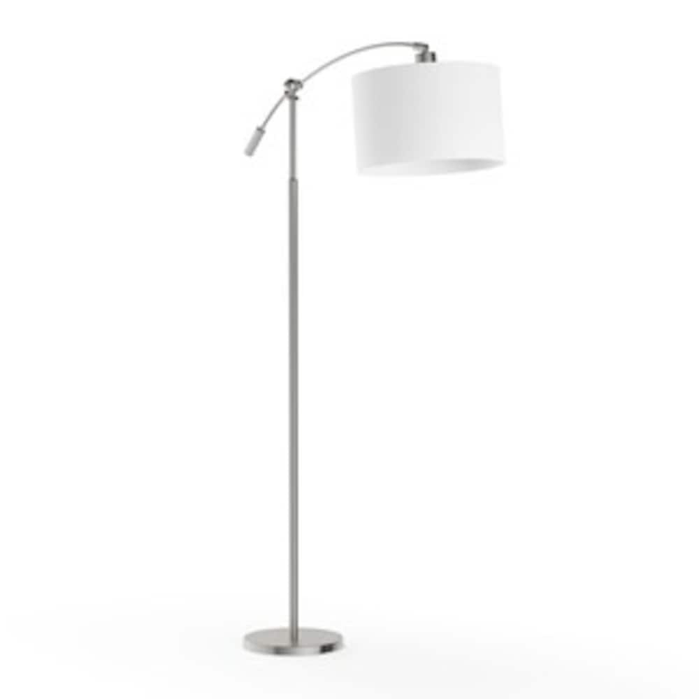 Hampton Bay Brushed Steel Arc Lamp with White Fabric Shade thumbnail