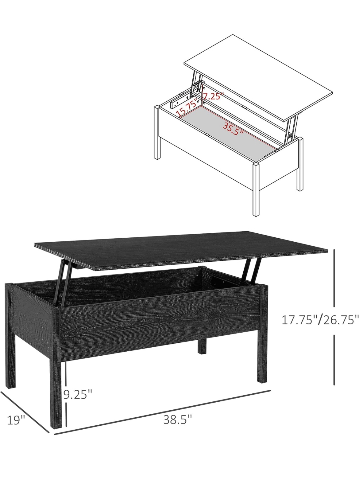 Lift top coffee table-Black - photo 2
