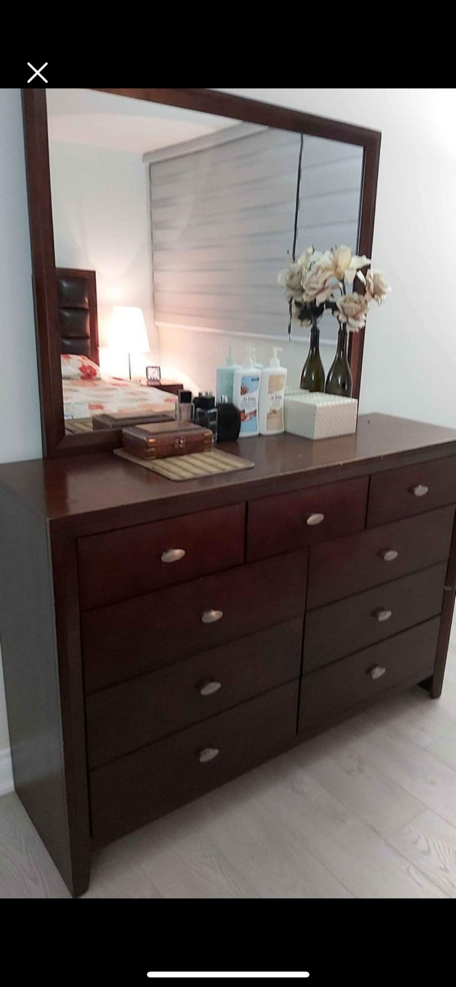 Wooden dresser with mirror & 2 side tables