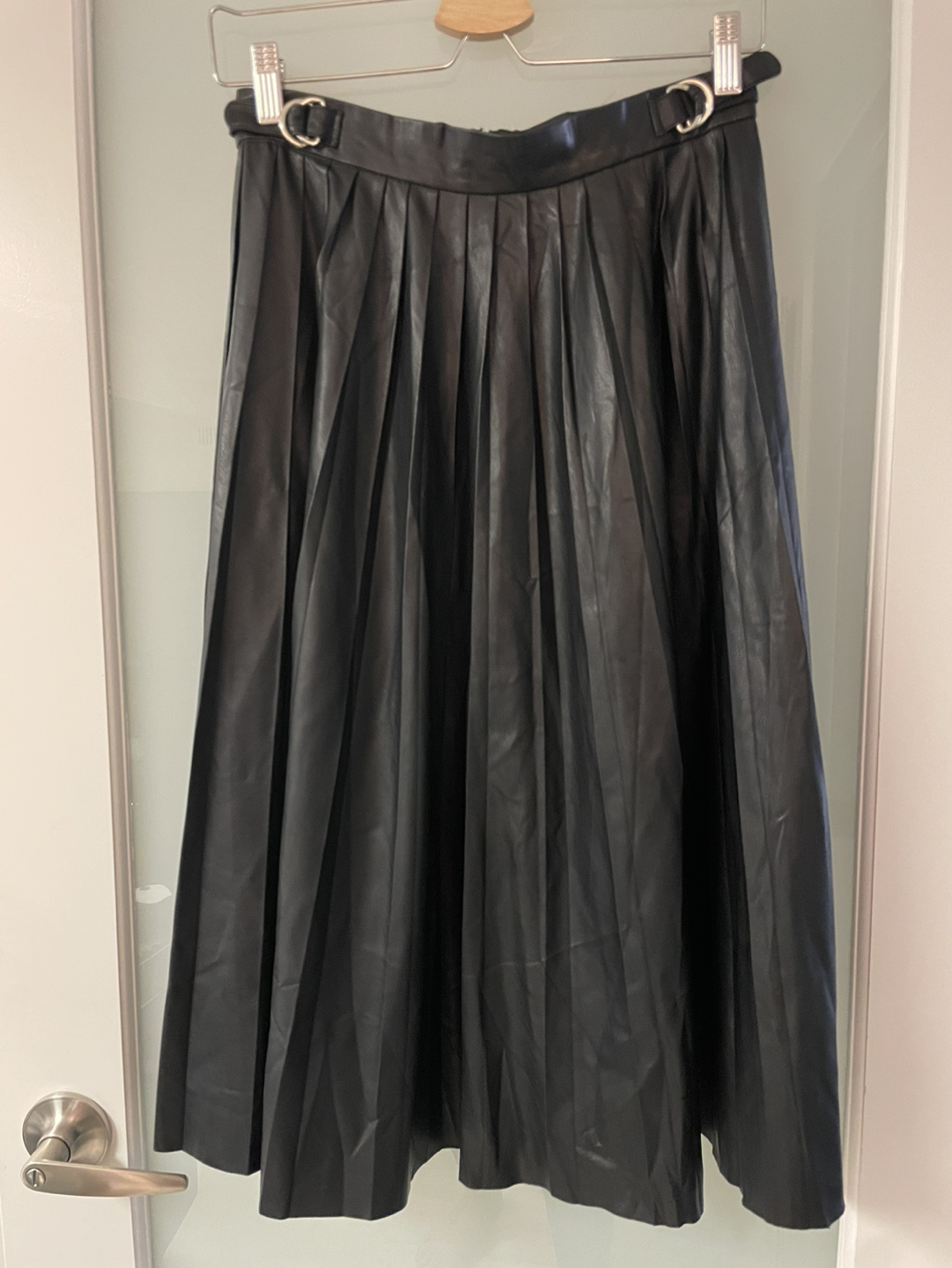 Catherine Malandrino Vegan Leather Pleated Midi Skirt thumbnail