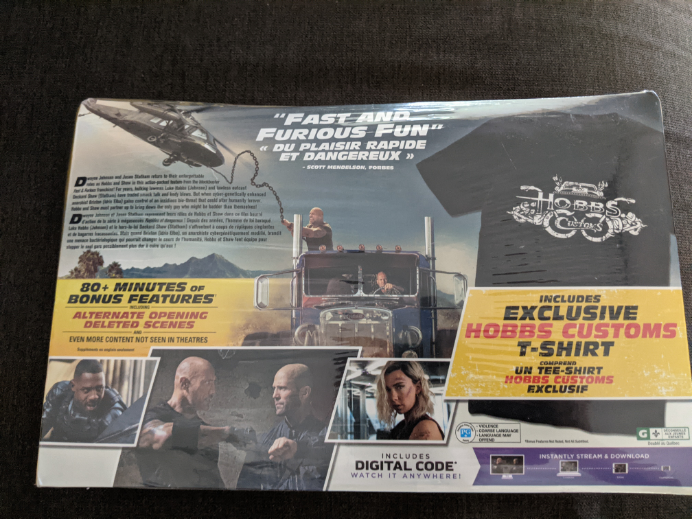 Fast & Furious Hobbs & Shaw BLU-RAY+ DVD with t-shirt image indicator(2)
