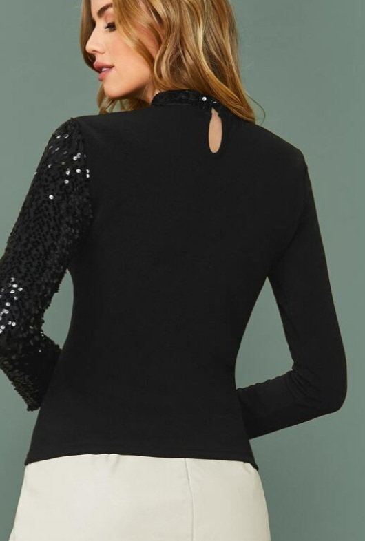 New sequine Mock-neck and sleeve cut out top image indicator(4)