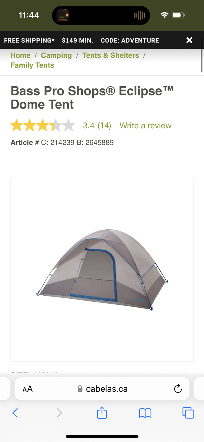 Bass Pro Shops Tent(2-3 ppl)