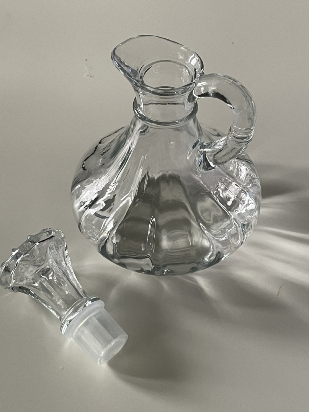 Cute glass carafe with cork, 6” high image indicator(3)
