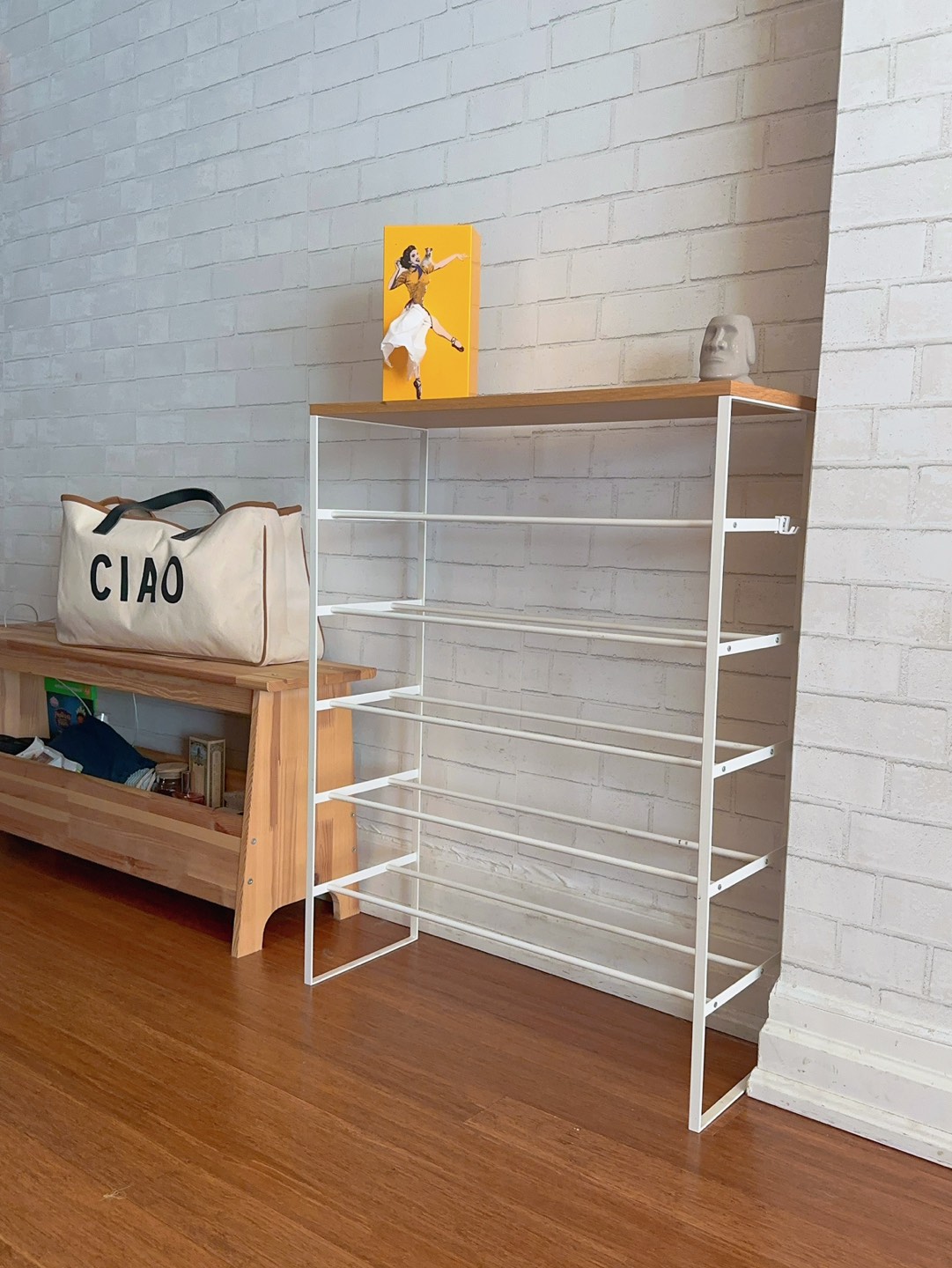 Yamazaki Home Wood Top Shoe Rack
