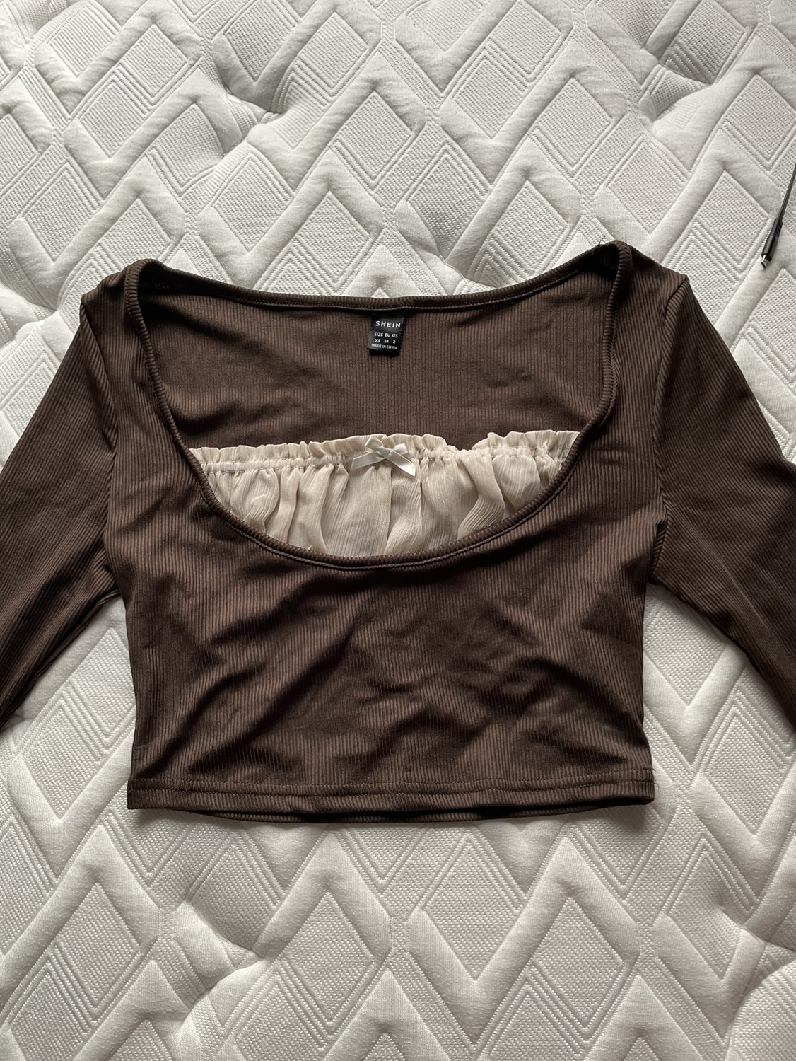 Long Sleeved Brown Bow Crop Top thumbnail