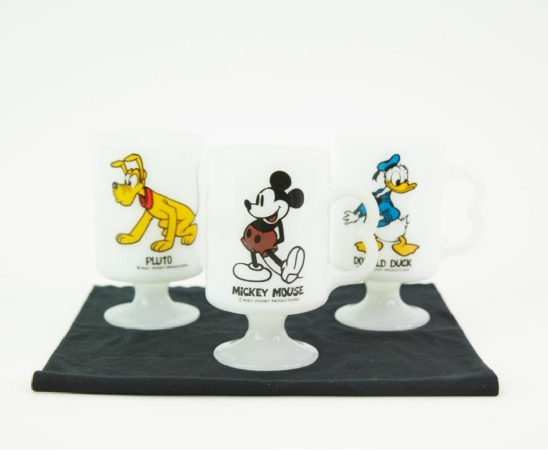 Vintage 1960's Disney Character Milk Glass Pedestal mugs.