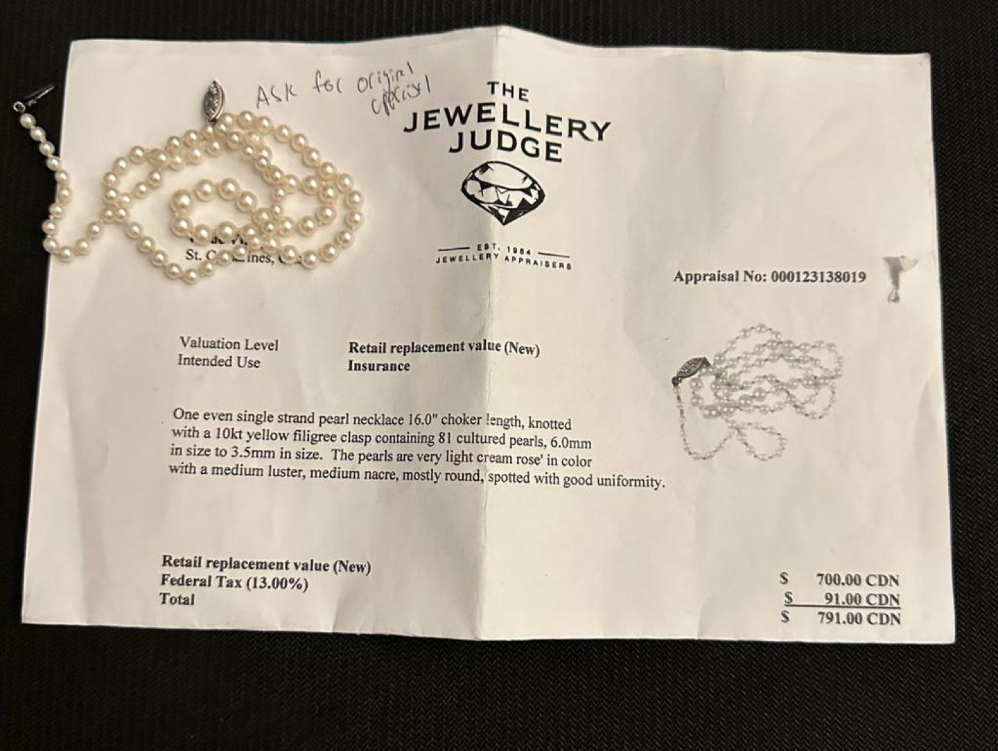 16" pearl necklace with 10k filigree clasp - retail: $800 image indicator(2)