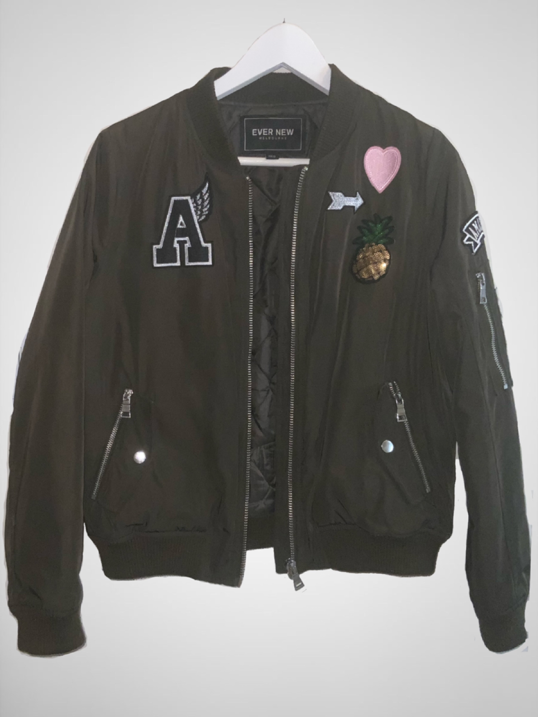 Evernew Bomber Jacket with embroidery - Army Green thumbnail